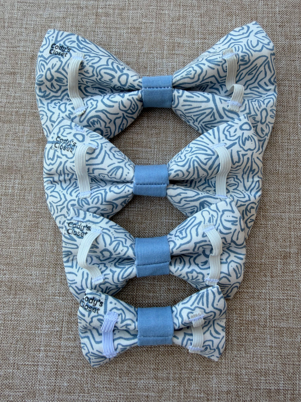 Blue Doodle Floral Dog Bow Tie
