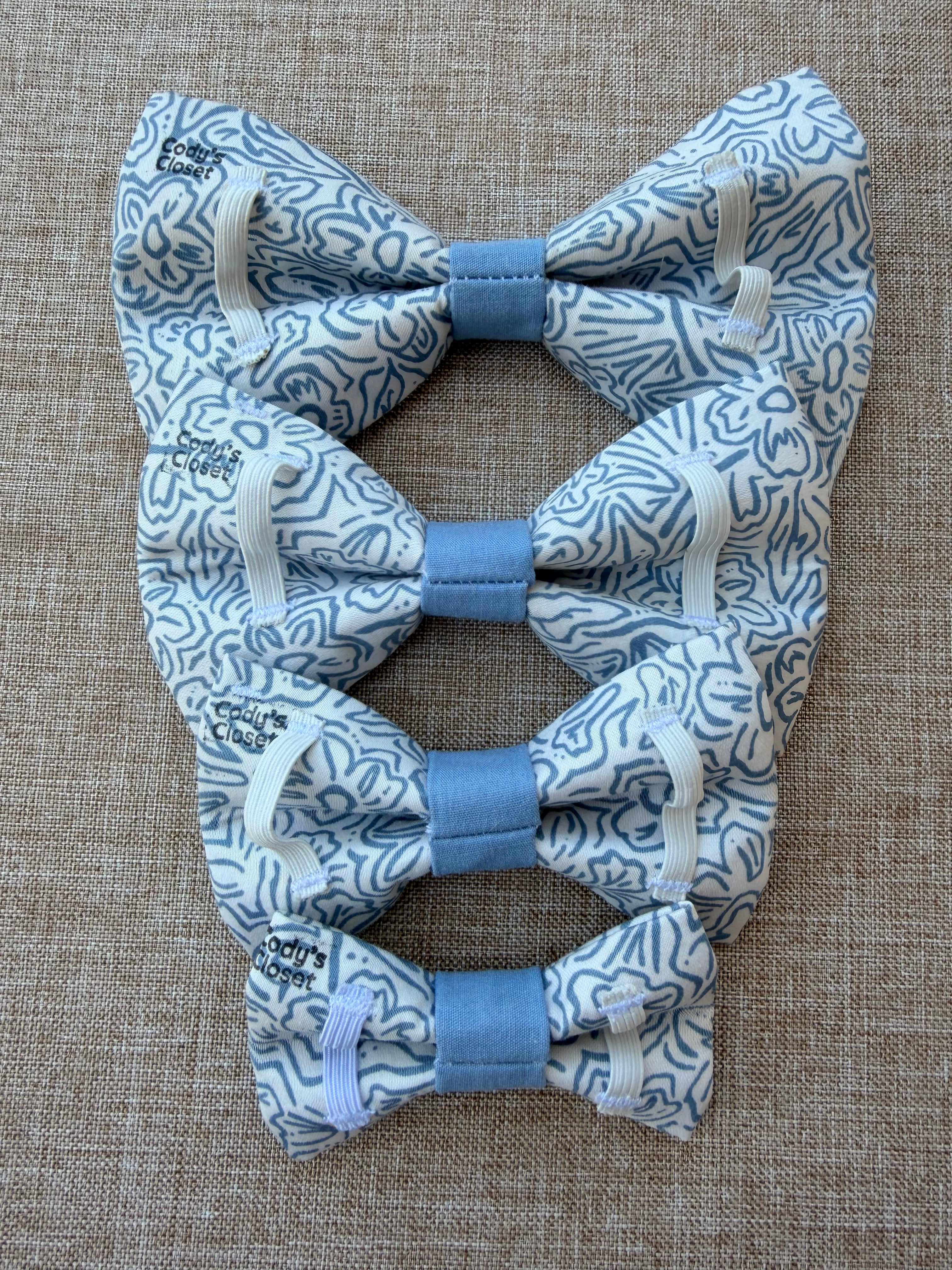 Blue Doodle Floral Dog Bow Tie