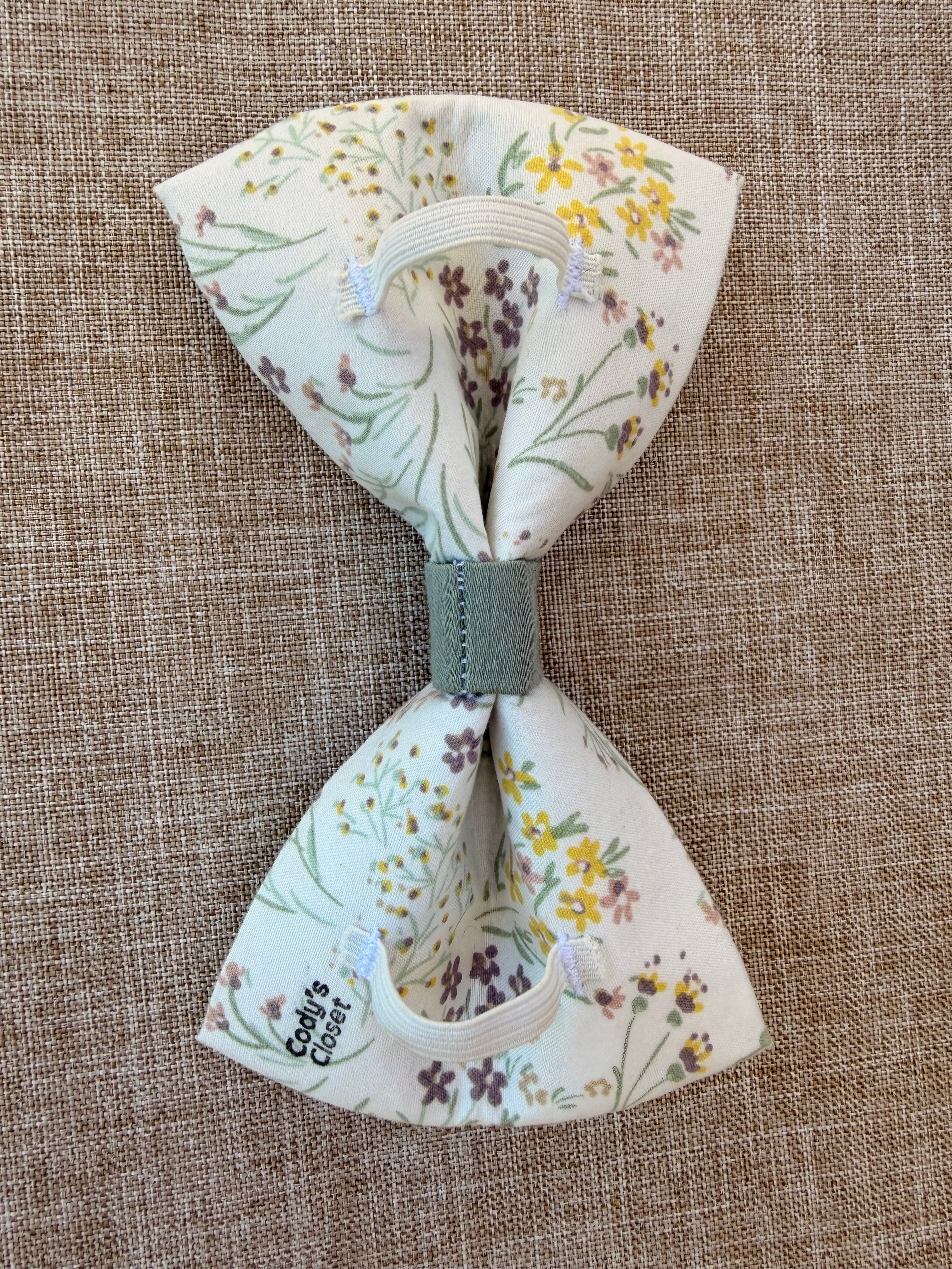 Green Floral Dog Bow Tie