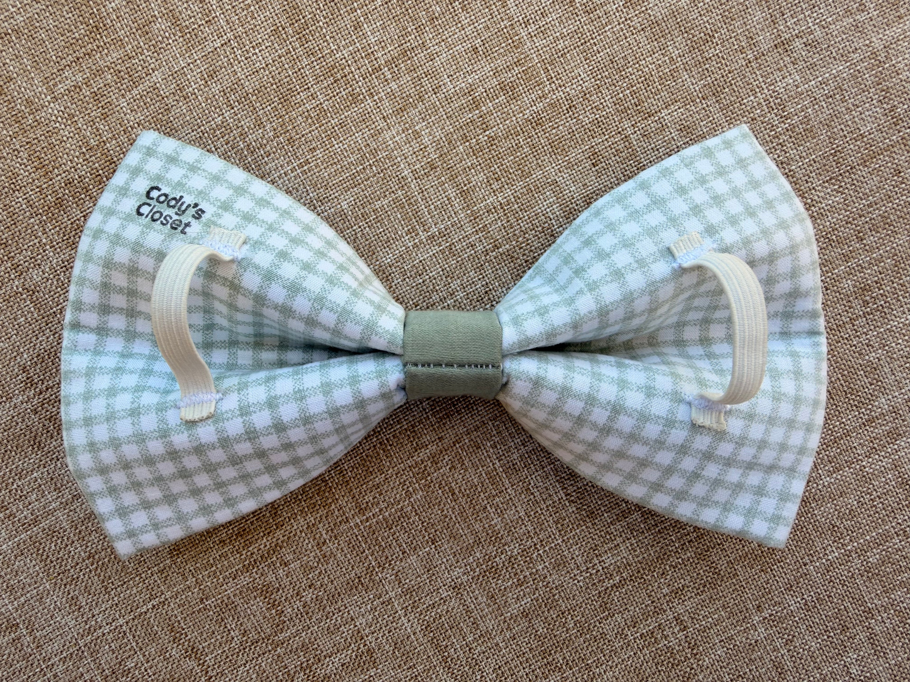Green Gingham Dog Bow Tie