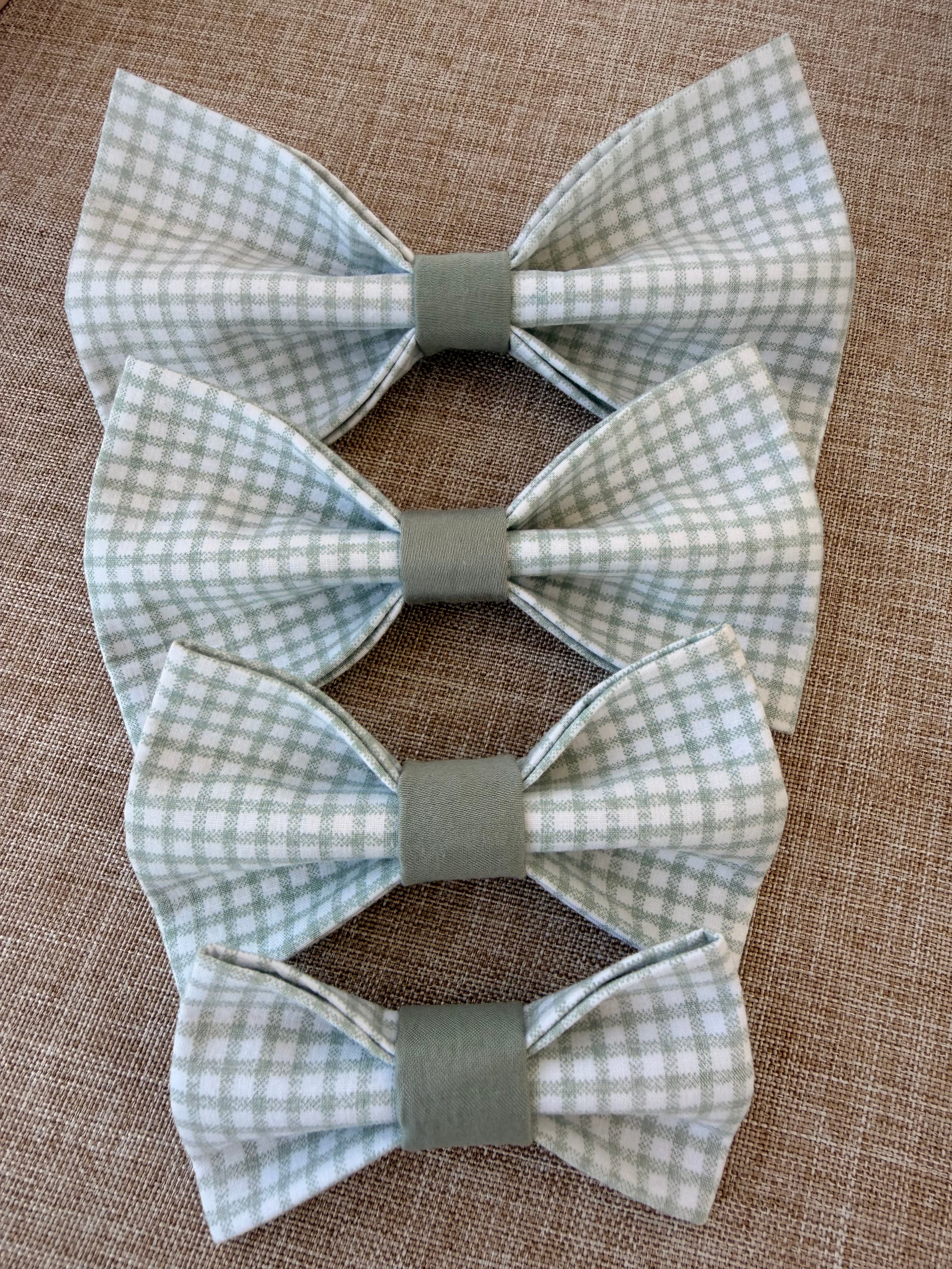 Green Gingham Dog Bow Tie