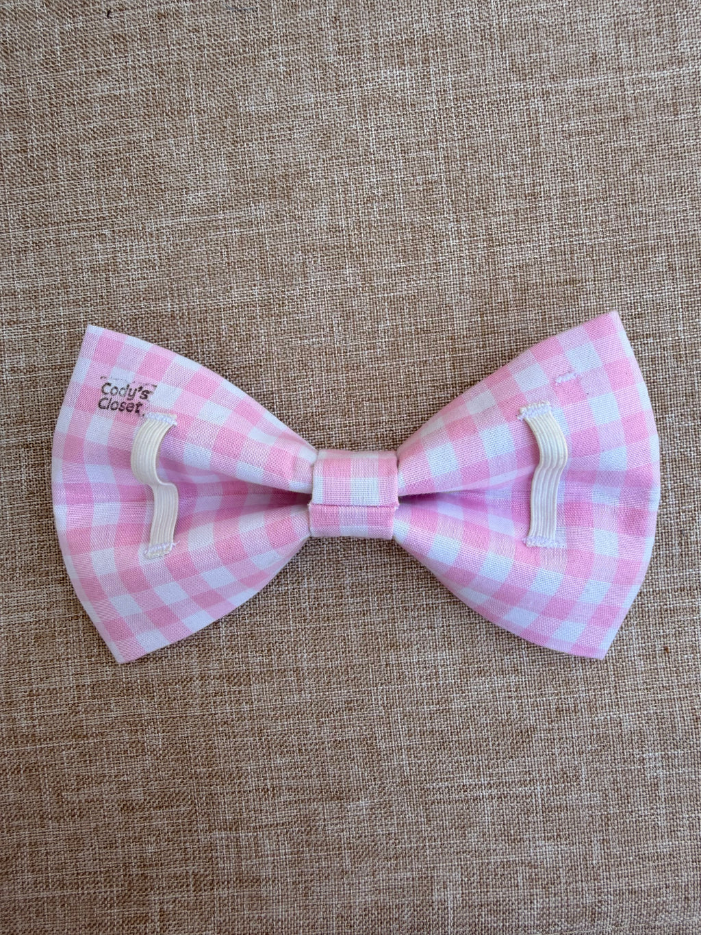 Pink Gingham Dog Bow Tie