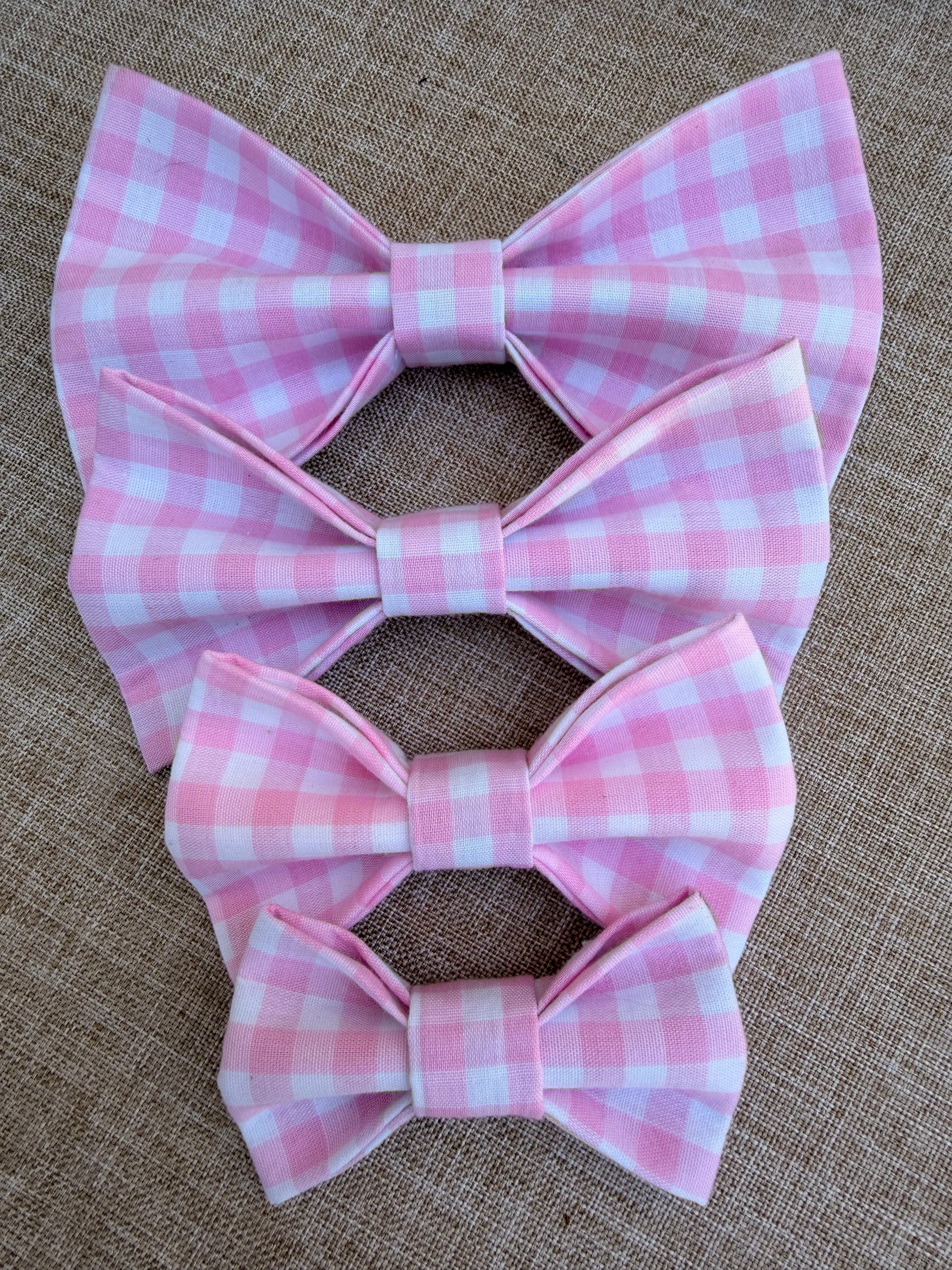Pink Gingham Dog Bow Tie